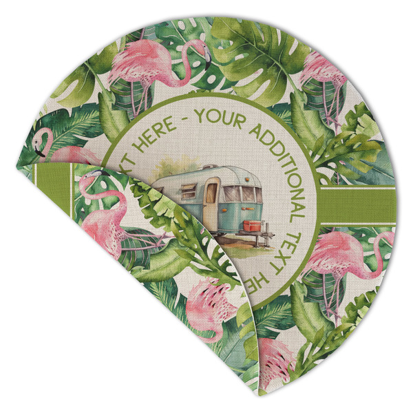 Flamingo & Camping Round Linen Placemats - Front (folded corner double sided)