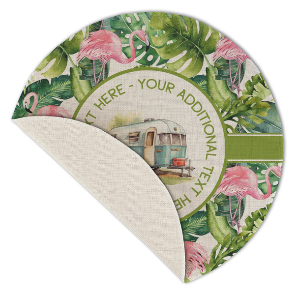 Flamingo & Camping Round Linen Placemats - Front (folded corner single sided)