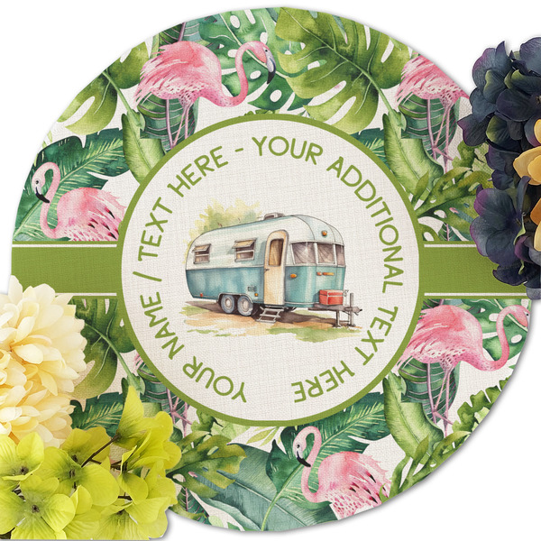 Flamingo & Camping Round Linen Placemats - Front (w flowers)