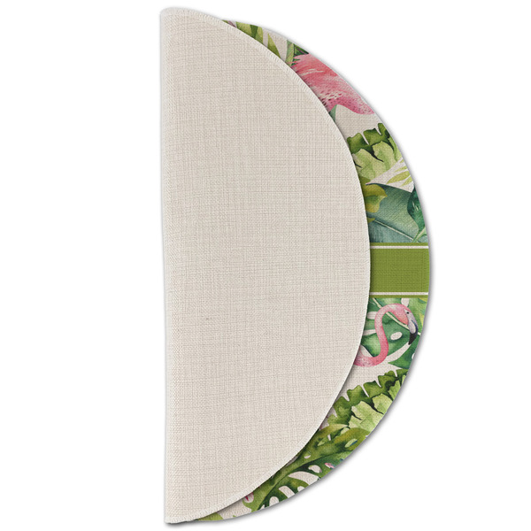 Flamingo & Camping Round Linen Placemats - HALF FOLDED (single sided)
