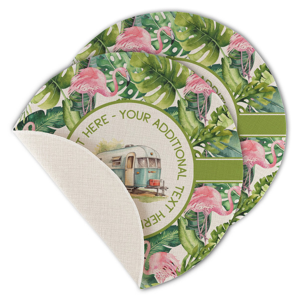 Flamingo & Camping Round Linen Placemats - MAIN (Single Sided)