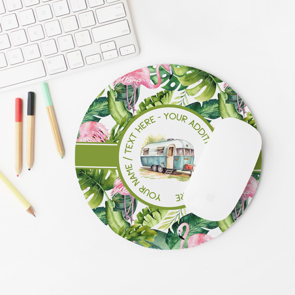 Flamingo & Camping Round Mousepad - LIFESTYLE 2