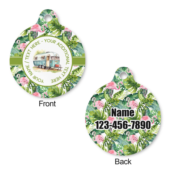 Flamingo & Camping Round Pet ID Tag - Large - Front & Back View
