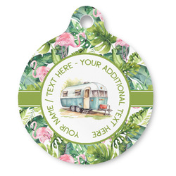 Flamingo & Camping Round Pet ID Tag (Personalized)