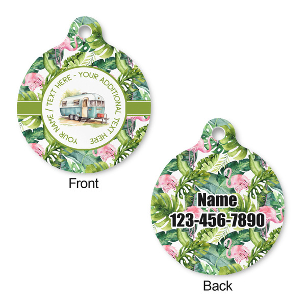 Flamingo & Camping Round Pet ID Tag - Small - Front & Back View