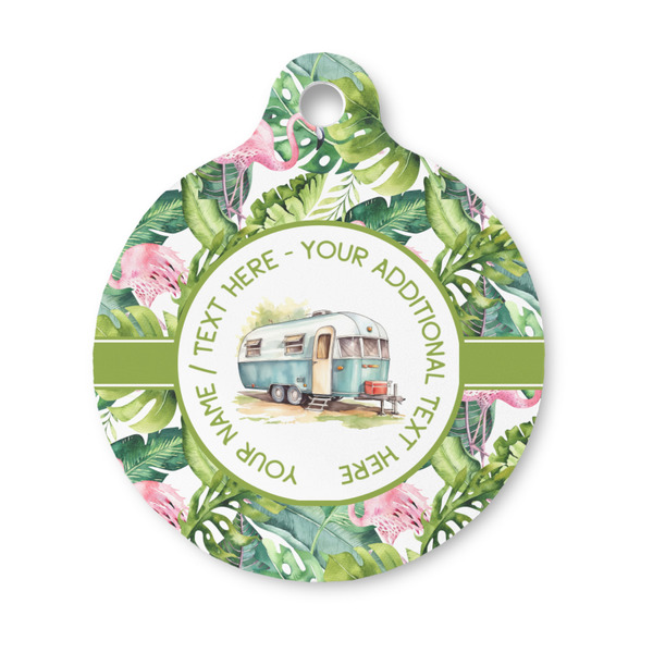 Custom Flamingo & Camping Round Pet ID Tag - Small (Personalized)