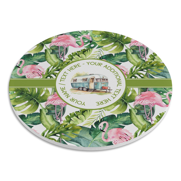 Flamingo & Camping Round Stone Trivet - Angle View