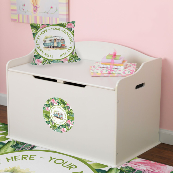 Flamingo & Camping Round Wall Decal on Toy Chest