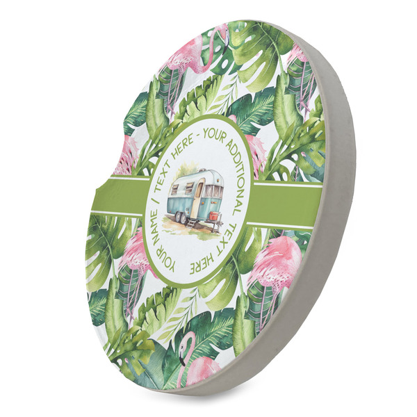 Flamingo & Camping Sandstone Car Coaster - Standing Angle