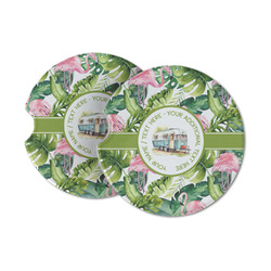 Flamingo & Camping Sandstone Car Coasters (Personalized)