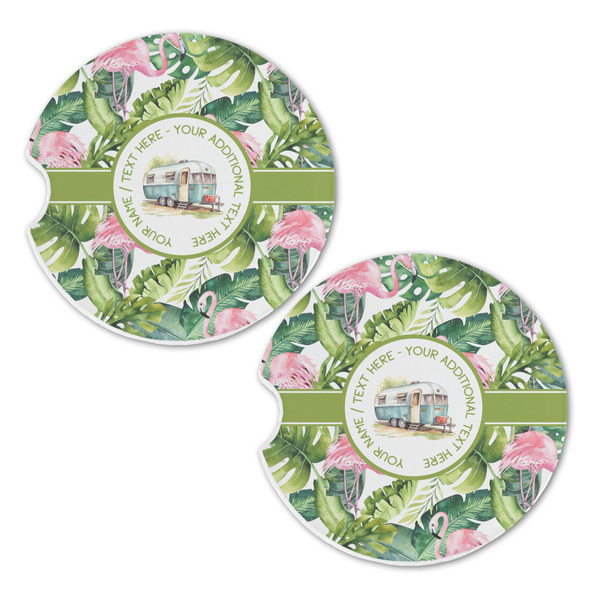 Flamingo & Camping Sandstone Car Coasters - Set of 2