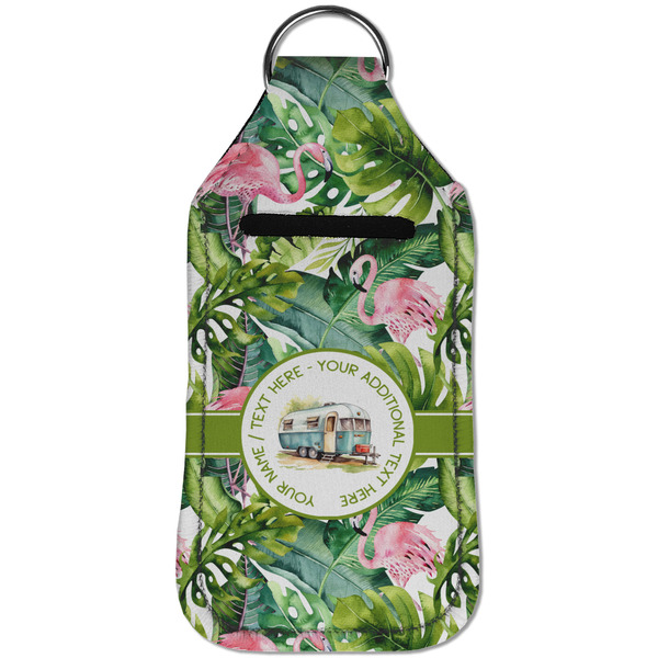 Flamingo & Camping Sanitizer Holder Keychain - Large (Front)