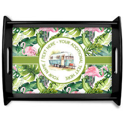 Flamingo & Camping Black Wooden Tray - Large (Personalized)