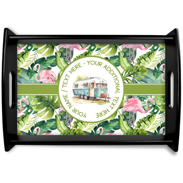 Custom Flamingo & Camping Black Wooden Tray - Small (Personalized)