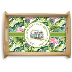 Flamingo & Camping Natural Wooden Tray - Small (Personalized)