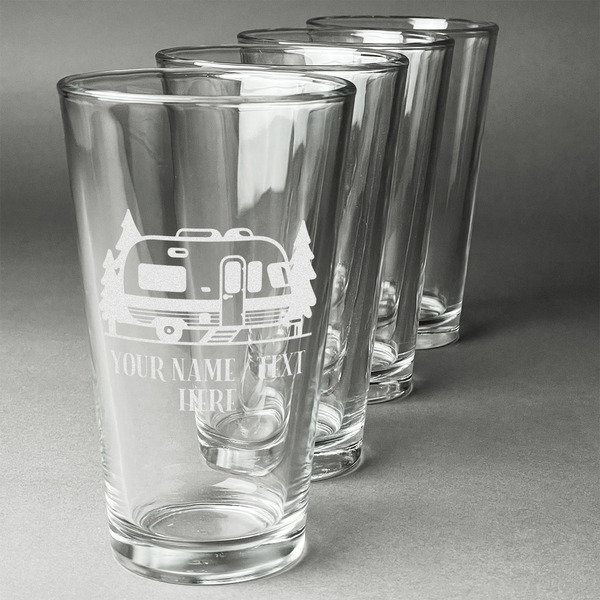 Flamingo & Camping Set of Four Engraved Pint Glasses - Set View