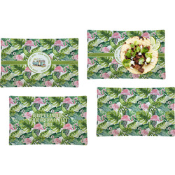 Flamingo & Camping Glass Rectangular Lunch / Dinner Plates - Set of 4 (Personalized)