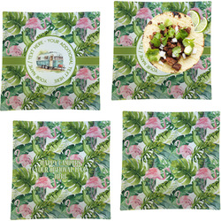 Flamingo & Camping Glass Square Lunch / Dinner Plates 9.5" - Set of 4 (Personalized)