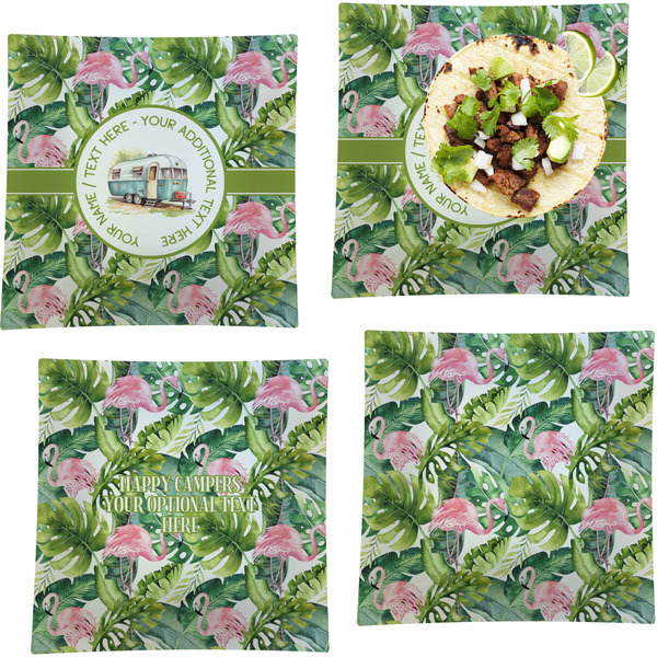 Flamingo & Camping Set of Square Dinner Plates