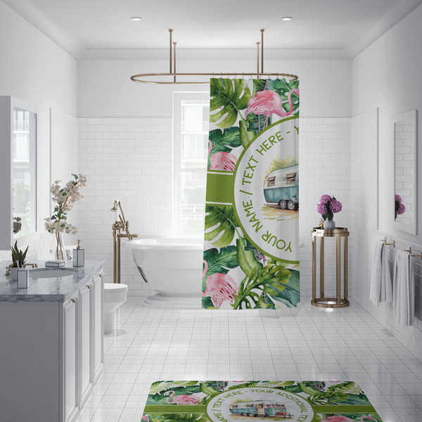 Flamingo & Camping Shower Curtain - 70"x83" - In Context