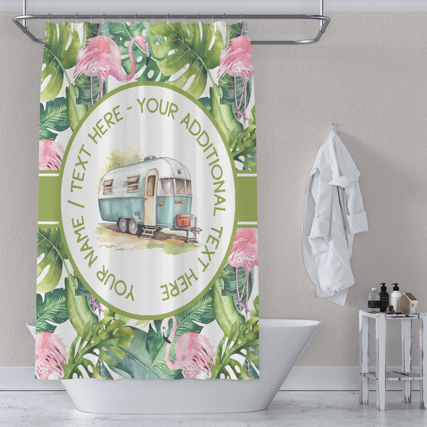 Flamingo & Camping Shower Curtain - 70"x83" - Lifestyle