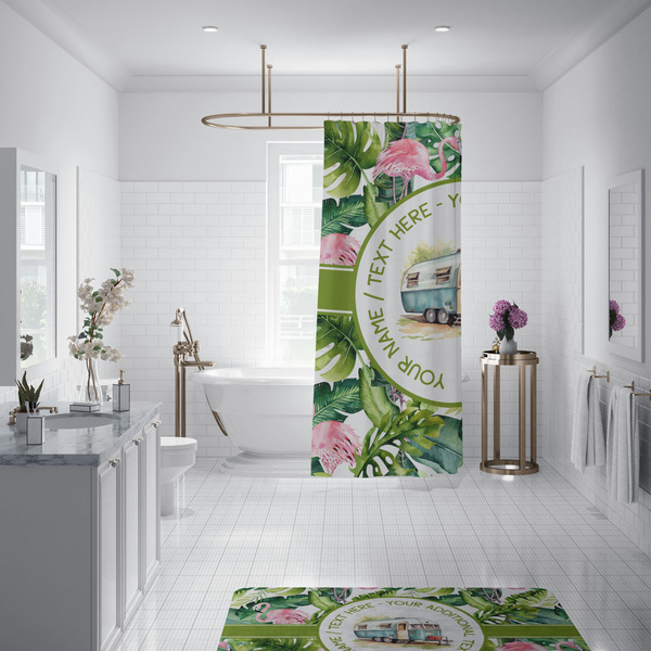 Flamingo & Camping Shower Curtain - Custom Size