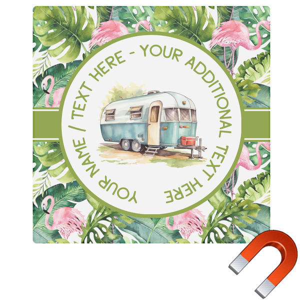 Custom Flamingo & Camping Square Car Magnet - 6" (Personalized)