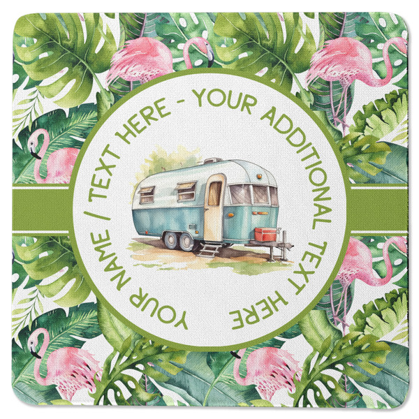 Custom Flamingo & Camping Square Rubber Backed Coaster - Single (Personalized)