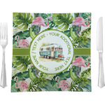 Flamingo & Camping Glass Square Lunch / Dinner Plate 9.5" - Single (Personalized)