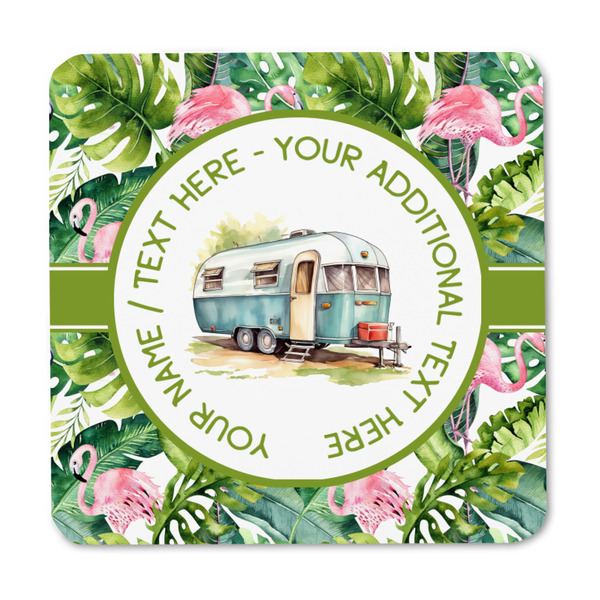 Flamingo & Camping Square Fridge Magnet - FRONT