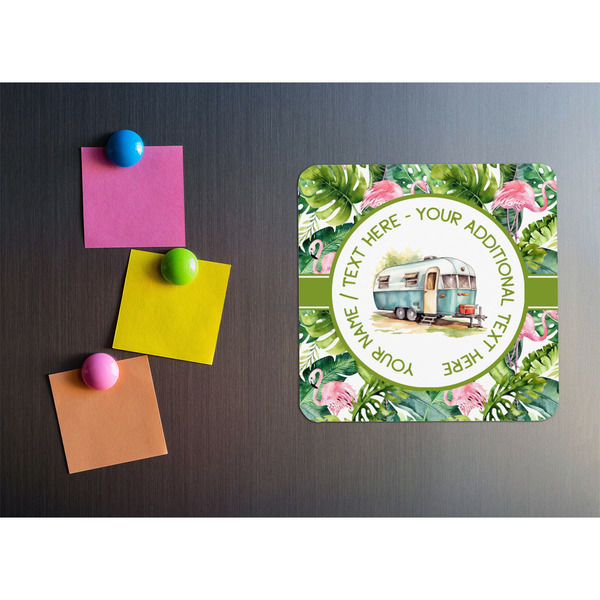 Flamingo & Camping Square Fridge Magnet - LIFESTYLE