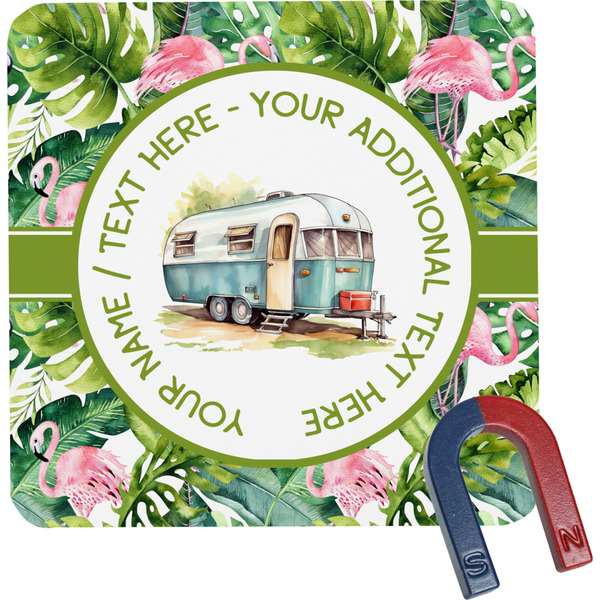 Custom Flamingo & Camping Square Fridge Magnet (Personalized)