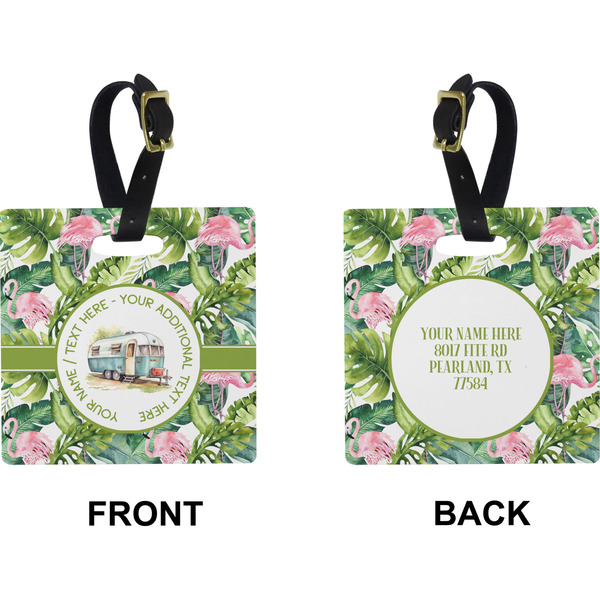 Flamingo & Camping Square Luggage Tag (Front + Back)