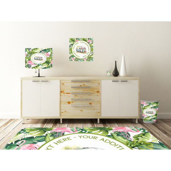 Flamingo & Camping Square Wall Decal Wooden Desk