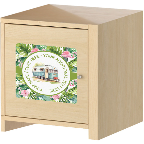 Flamingo & Camping Square Wall Decal on Wooden Cabinet