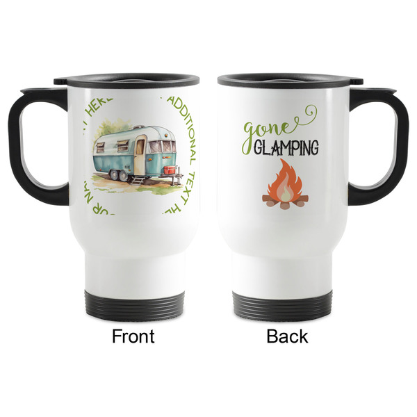 Flamingo & Camping Stainless Steel Travel Mug with Handle - Front & Back