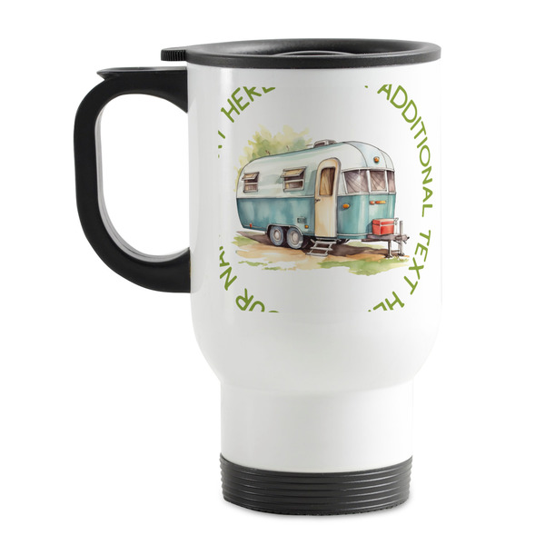 Custom Flamingo & Camping Stainless Steel Travel Mug with Handle (Personalized)