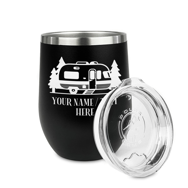 Flamingo & Camping Stainless Wine Tumblers - Black - Double Sided - Alt View