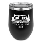 Flamingo & Camping Stemless Stainless Steel Wine Tumbler - Black - Double-Sided