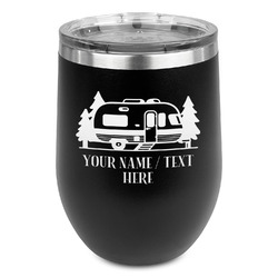 Flamingo & Camping Stemless Stainless Steel Wine Tumbler - Black - Double-Sided