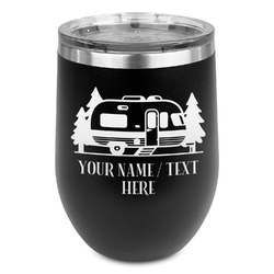 Flamingo & Camping Stemless Stainless Steel Wine Tumbler - Black - Single-Sided