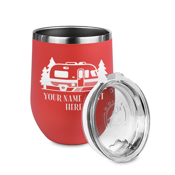 Flamingo & Camping Stainless Wine Tumblers - Coral - Single Sided - Alt View