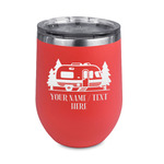 Flamingo & Camping Stemless Stainless Steel Wine Tumbler - Coral - Single-Sided