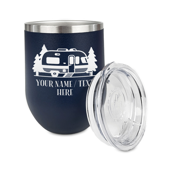 Flamingo & Camping Stainless Wine Tumblers - Navy - Double Sided - Alt View