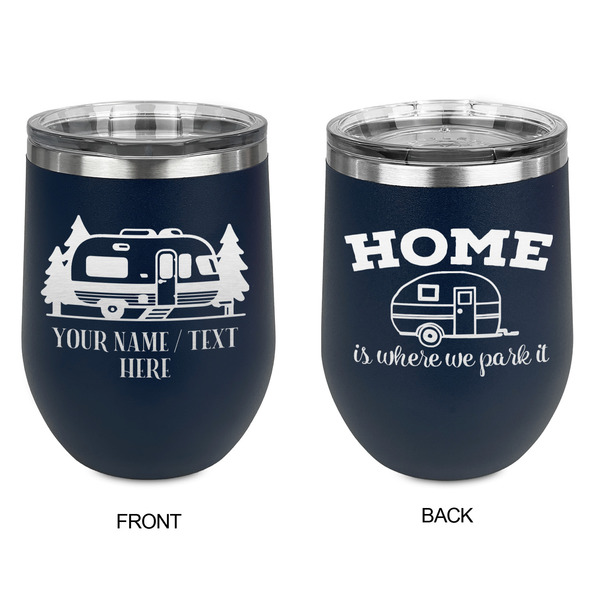 Flamingo & Camping Stainless Wine Tumblers - Navy - Double Sided - Approval
