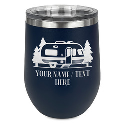 Flamingo & Camping Stemless Stainless Steel Wine Tumbler - Navy - Double-Sided