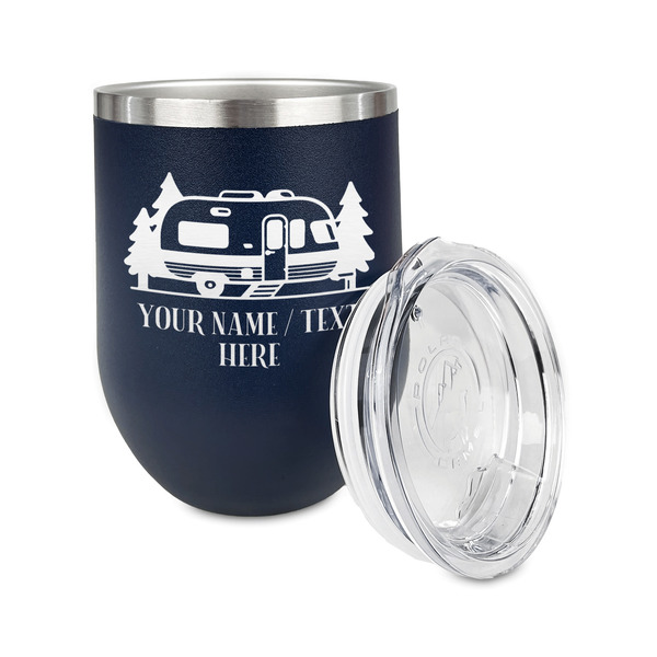 Flamingo & Camping Stainless Wine Tumblers - Navy - Single Sided - Alt View