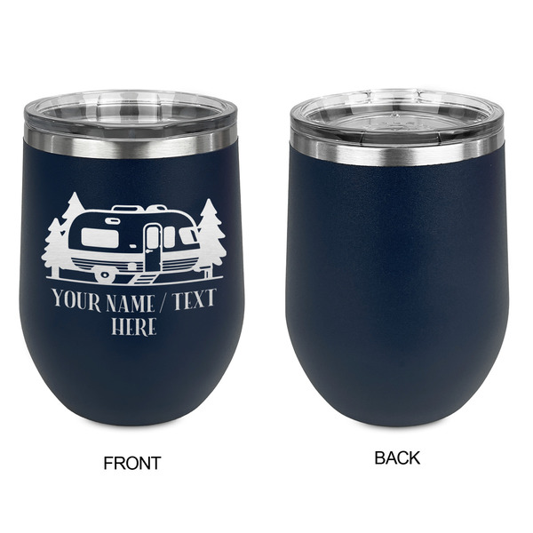 Flamingo & Camping Stainless Wine Tumblers - Navy - Single Sided - Approval