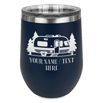 Flamingo & Camping Stemless Stainless Steel Wine Tumbler - Navy - Single-Sided