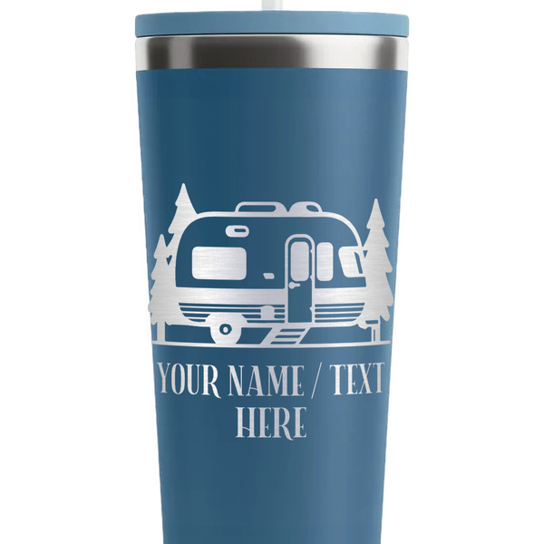 Flamingo & Camping Steel Blue RTIC Everyday Tumbler - 28 oz. - Close Up